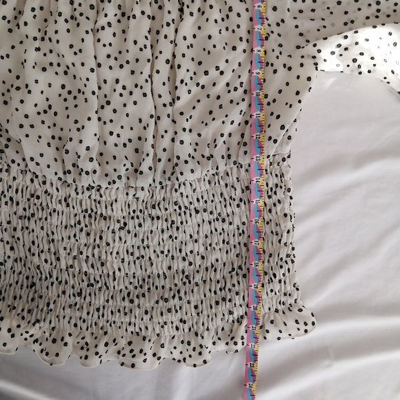 By Anthropologie Lucia Off the Shoulder Polka Dot Smocked Blouse Large - Picture 15 of 16